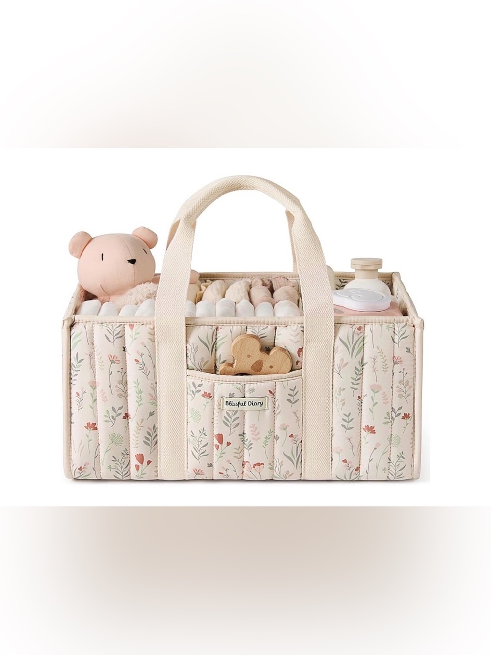 Blissful Diary Floral Quilted Diaper Caddy - Nursery Storage Organizer